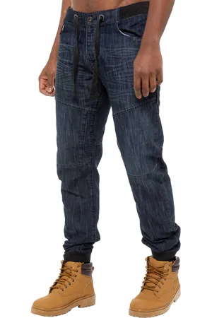 Enzo | Denim joggingbroek met manchetten voor heren - donkerblauw