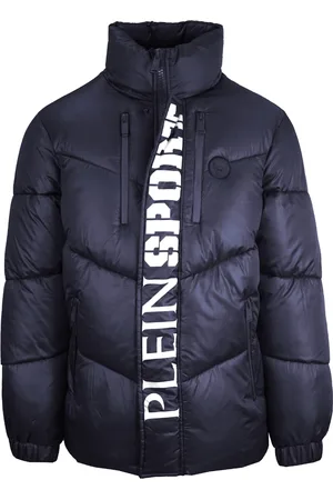 Philipp Plein Gedurfd verticaal logo Glanzend gewatteerd marineblauw jack