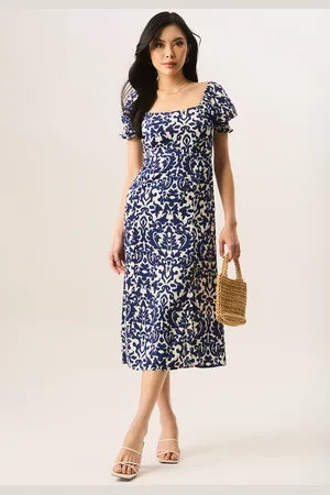Gini London Korte midi-jurk met pofmouwen en splitzoom