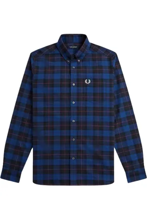 Fred Perry Marineblauw tartan overhemd met lange mouwen