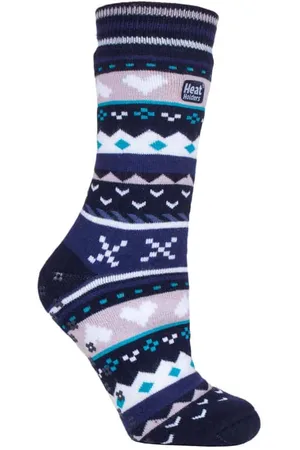Heat Holders Dames Fairisle Slipper Sokken - Marine / Paars