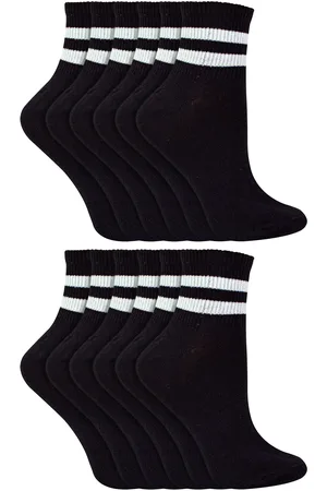 Sock Snob 12 Paar Multiverpakking Enkelsokken met Strepen | | Dames witte laag uitgesneden sokken | Katoenen modieuze sokken voor dames - Zwart