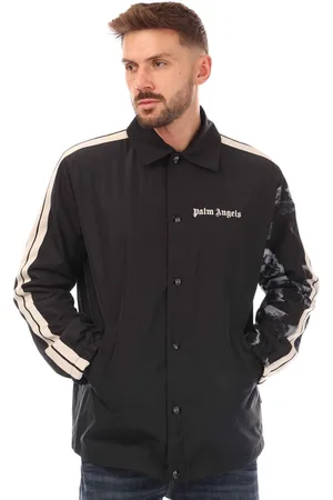 Palm Angels Heren Mouwprint Coach Overhemdjas in Zwart-Wit