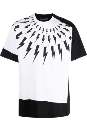 Neil Barrett T-shirt met split aan de voorkant en bliksemschichtprint in zwart