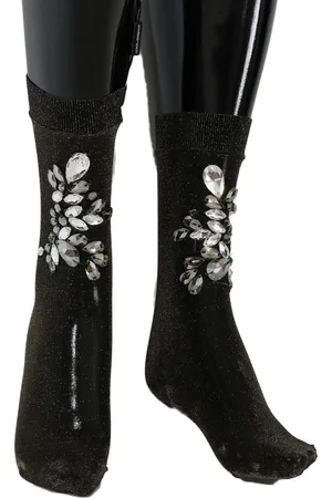 Dolce & Gabbana Floral Crystal Verfraaid Mid Kuit Kousen