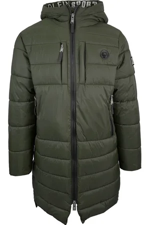 Philipp Plein Padded Small Circular Logo Branded Green Long Jacket