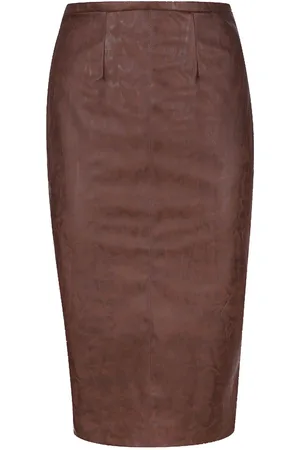Conquista Hoge taille kunstleer kokerrok chocolade