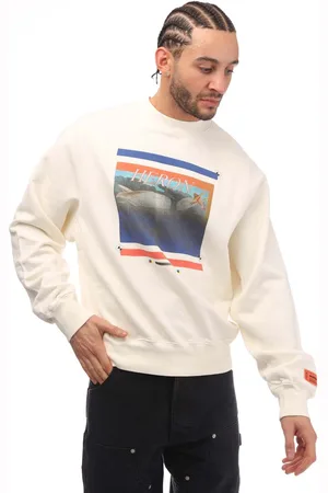 Heron Preston Heren Misprinted Heron Crewneck Sweatshirt in White Navy