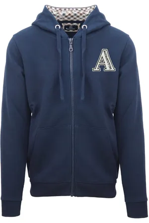 Aquascutum Classic Large A Logo Blue Zip-Up Hoodie