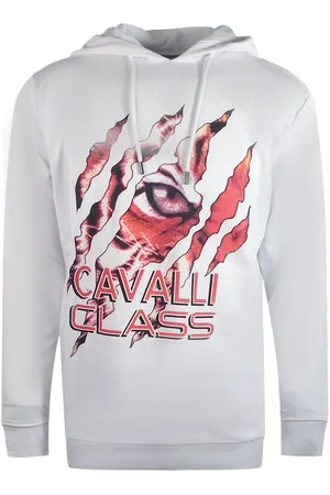 Roberto Cavalli Peeking Tiger Design witte hoodie