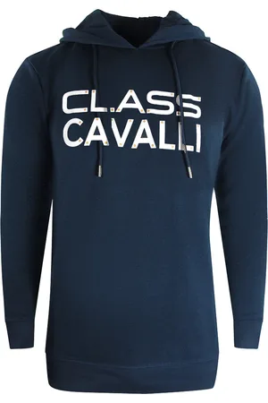 Roberto Cavalli Marineblauwe hoodie met Cavalli-klasse omgekeerd logo