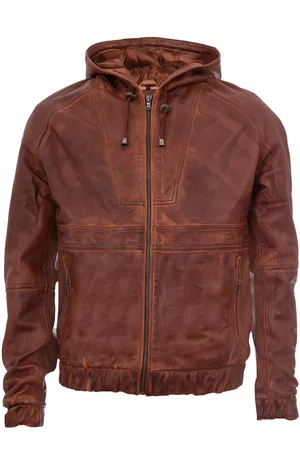 Infinity Leren bomber-bikerjack met rits en capuchon
