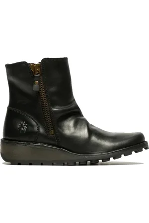Fly London Dames MON944 Leren Wedgesleekte Enkellaarsjes Met Ritssluiting Chelsea Laarzen