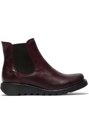 Fly London Dames Rode SALV Chelsea Leren Enkel Casual Wedge Heel Laarzen