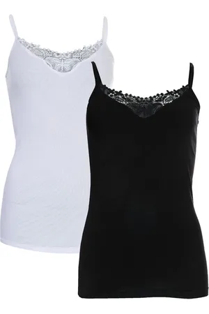 ONLY Zwart en wit Kira Life-hemd met kanten randje voor dames, set van 2