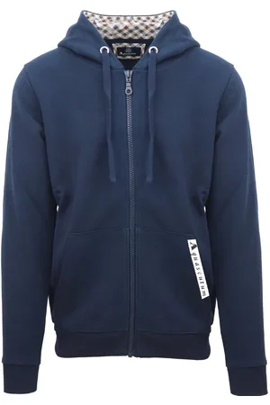 Aquascutum Branded Taped Pocket Navy Blue Zip-Up Hoodie