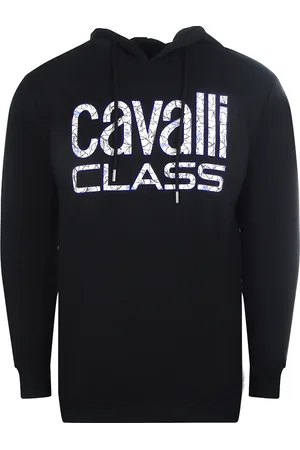 Roberto Cavalli Zwarte hoodie met bloemenlogo