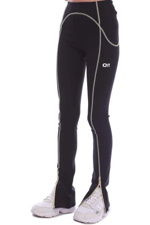 OFF-WHITE Off White Contrast Stitch Split Legging voor dames in zwart-wit