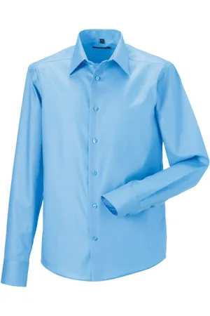 Russell Athletic Russell Heren Ultimate Non-Iron Getailleerde Formele Overhemd met Lange Mouwen (Heldere lucht)