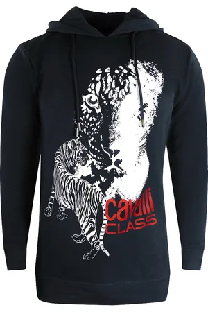 Roberto Cavalli Grote zwarte hoodie met tijgerlogo