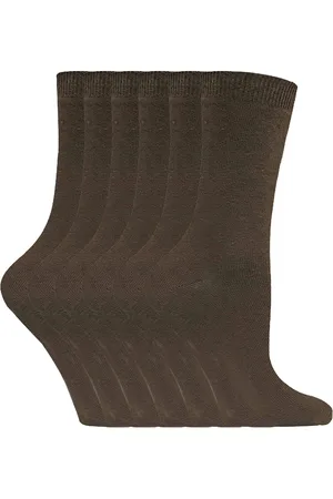 Sock Snob Set van 6 effen, casual katoenen damessokken - PL30 Lichtbruin