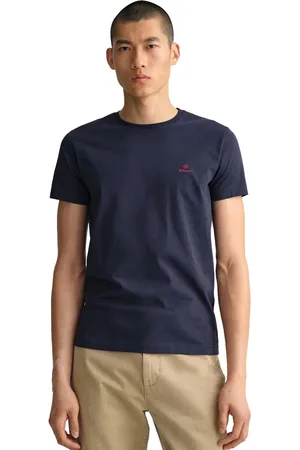 GANT | Heren T-shirt met ronde hals en contrastlogo - marineblauw