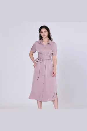 Smart & Joy Mat satijn midi shirt jurk