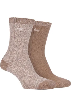 Jeep Set van 2 superzachte sokken voor wandelschoenen voor dames - Tan / Cream
