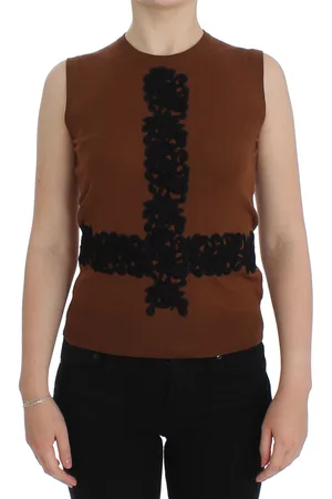 Dolce & Gabbana Kanten mouwloos vest van bruine wol