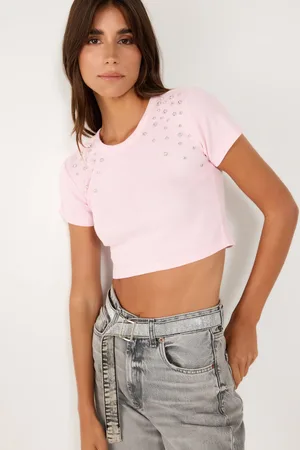 No Matter What Apparel Geborduurde Steen Detail Crop Top in Turks Stof