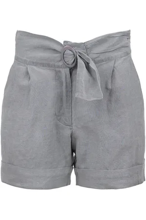 Conquista Korte organische linnen broek met faux riemdetail