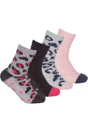 Sock Snob 4 Paar Dames Gezellige Thermische Bed Sokken met Antislip Grips - Dierenprint