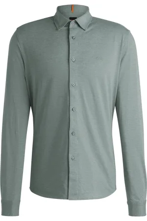 HUGO BOSS Heren Geborduurd Merk Slim-Fit Overhemd in