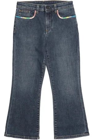 Palm Angels Juniors Medium Wash Geborduurde Denim Meisjesjeans in