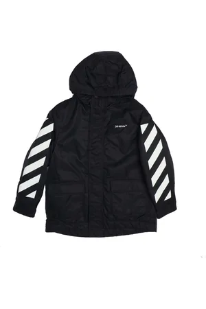 OFF-WHITE Off White Juniors Helvetica Nylon Parkajas voor jongens in zwart-wit