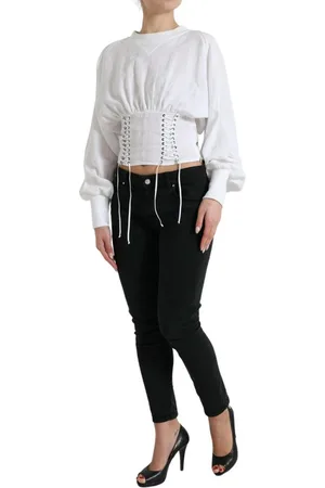 Dolce & Gabbana Vrouwen Lace-up Corset Top Linnen Korset Top Witte Korset Top Vrouwen Korset Top Met Lace-up Detail Oversized Korset Top In Linnen