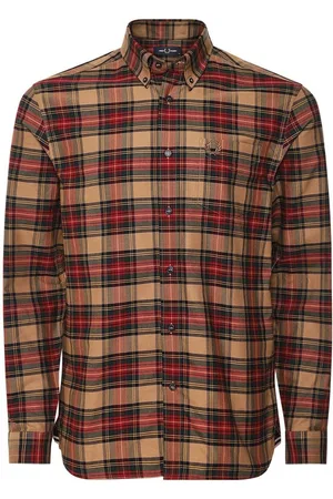 Fred Perry Schaduwrijk steenbruin geborsteld twill tartan overhemd met lange mouwen
