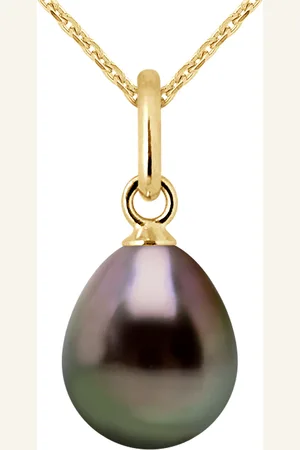 Diadema Hangers TAHITI Pear 89mm Zwart Geel Goud 18 Karaat Wordt geleverd met ketting