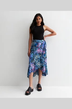 Gini London Blauwe Dierenprint Ruffle Wrap Midi Rok