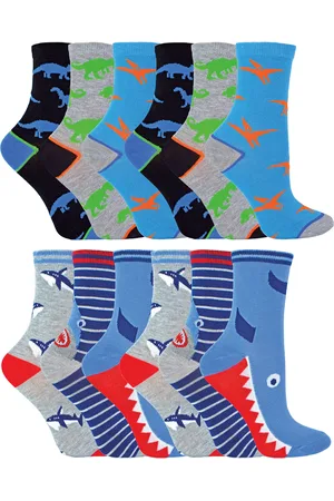 Sock Snob 12 paar nieuwe bamboesokken voor kinderen - Pack 1 (Haaien & dinosaurussen)