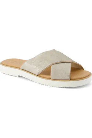 TOMS Mae Crossover Leren Damessandalen in Champagne