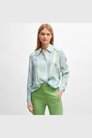 HUGO BOSS Dames Bacie Zijden Blouse in Blauwgroen