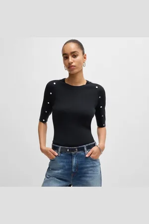 HUGO BOSS Famistosa Knit T-shirt voor dames in donkerblauw