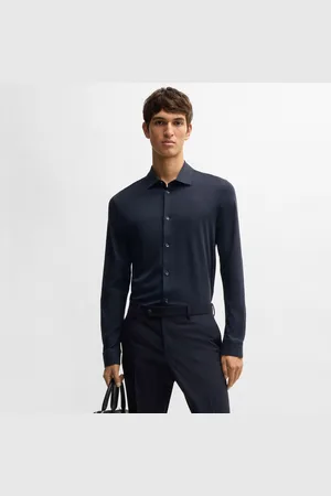 HUGO BOSS Heren H-Paver 17 Slim-Fit overhemd in donkerblauw