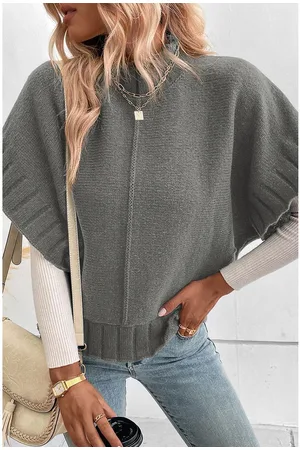 Azura Exchange Medium Mock Neck Batwing Korte Mouw Gebreide Trui