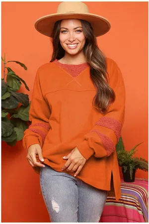 Azura Exchange Wortel Fleece Patchwork Zijsplitten Hoge Laag Sweatshirt