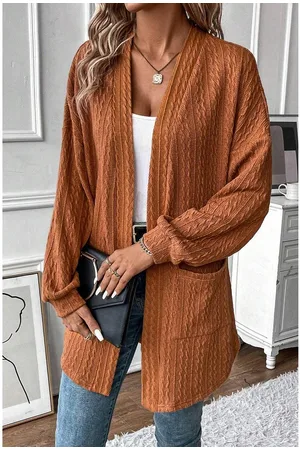 Azura Exchange Dames Open Gebreide V-Hals Cardigan Rust