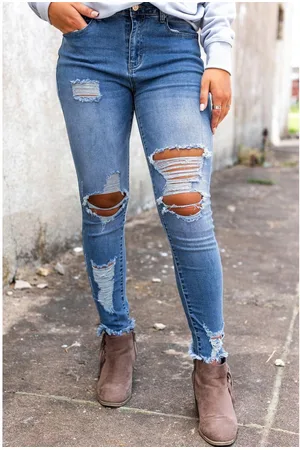 Azura Exchange Dames Verweerde Skinny Jeans in Luchtblauw