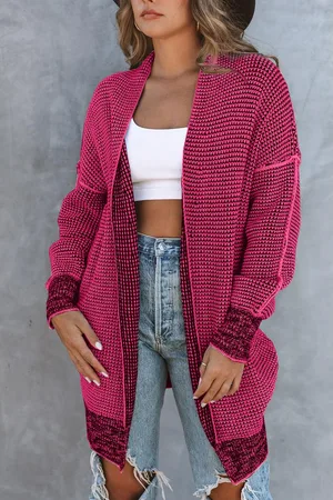 Azura Exchange Dames Gebreide Lange Open Voorkant Cardigan in Roze