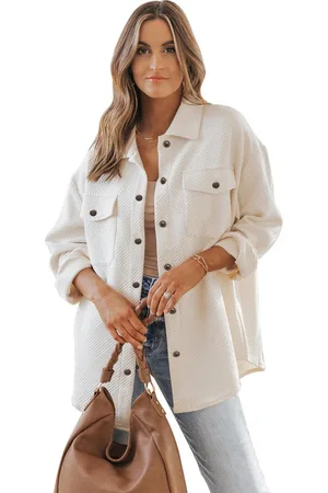 Azura Exchange Dames Textured Flap Pocket Buttoned Shacket in
